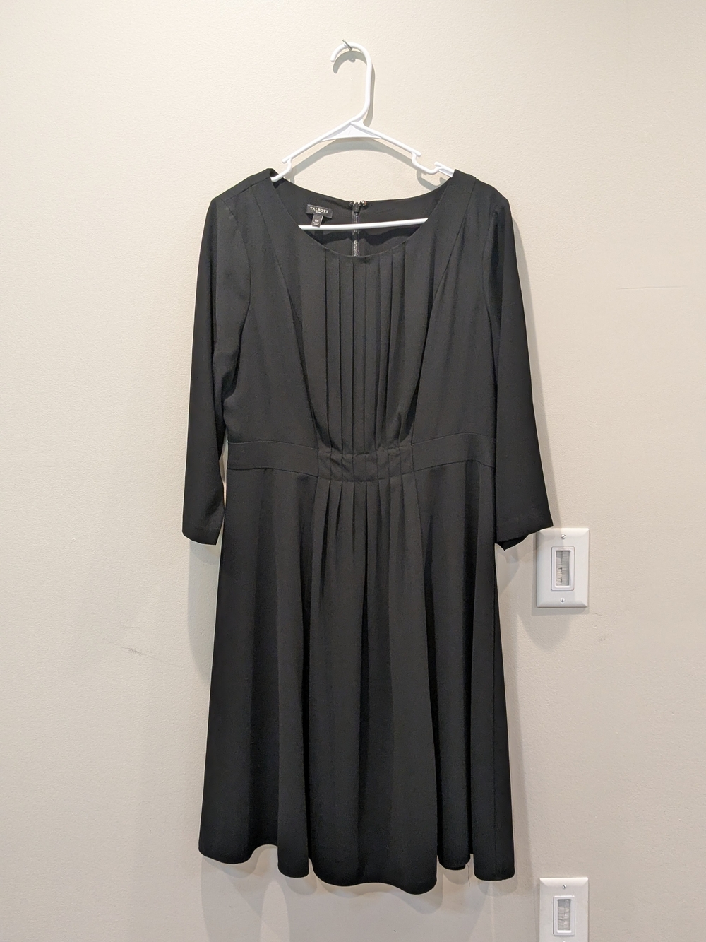 Talbots Petites Black Pleated Midi Fit-and-Flare Dress 12p